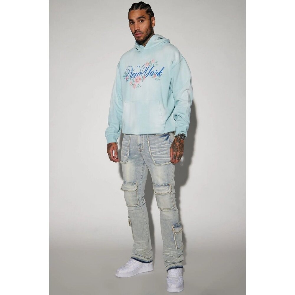 New York Flower District Hoodie Sweater Blue Men's - Picture 2 of 8